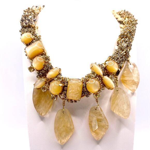 Stella & Dot Choker Necklace Gold & Cream Tones Statement Collar with Extension - Picture 1 of 6